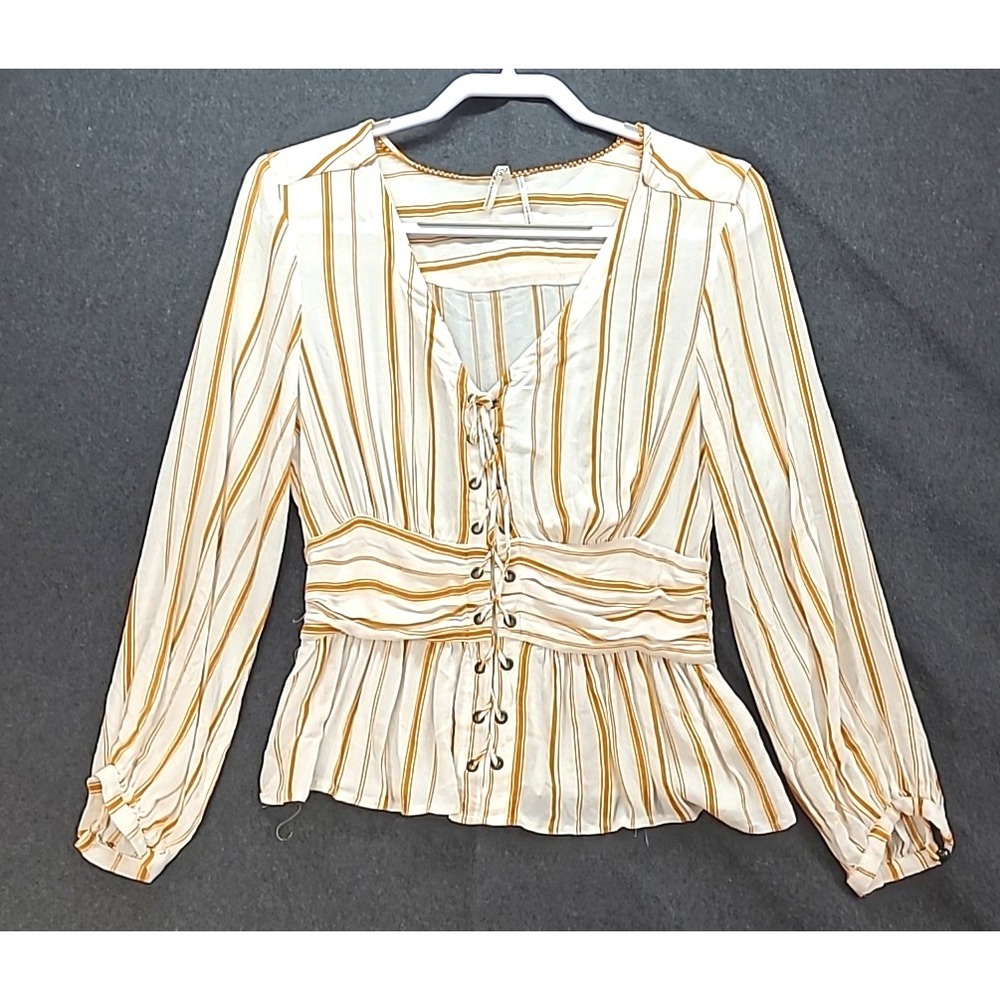 Feather Bone By Anthropologie Sz 12  Corset Style Long Sleve‎ Pirate Top Boho